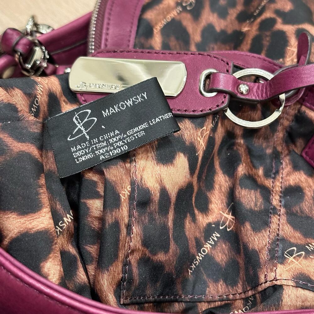 B Makowsky Purple Leather Hobo Style Convertible Satchel Purse - Picture 5 of 11